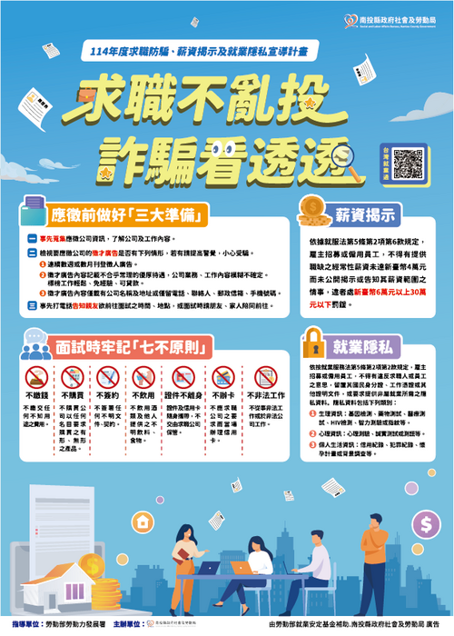 南投縣政府辦理114年「暑期保護青少年-青春專案」計畫及避免學生於暑假期間求職受騙情事發生宣導訊息圖片